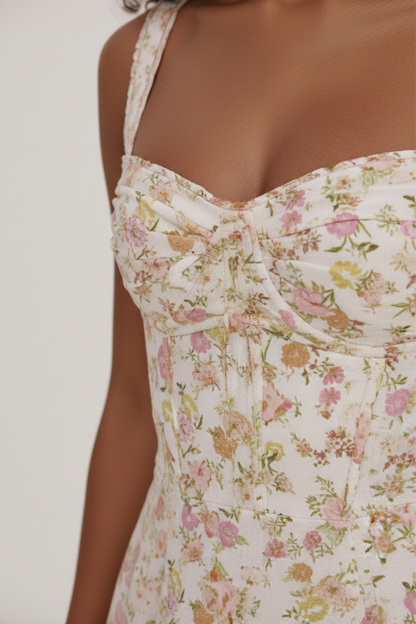 Women's Strappy Sweetheart Neck Floral Midi Dress