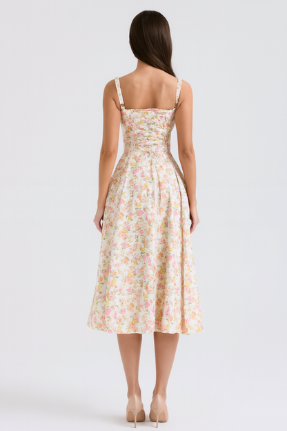 Women's Strappy Sweetheart Neck Floral Midi Dress