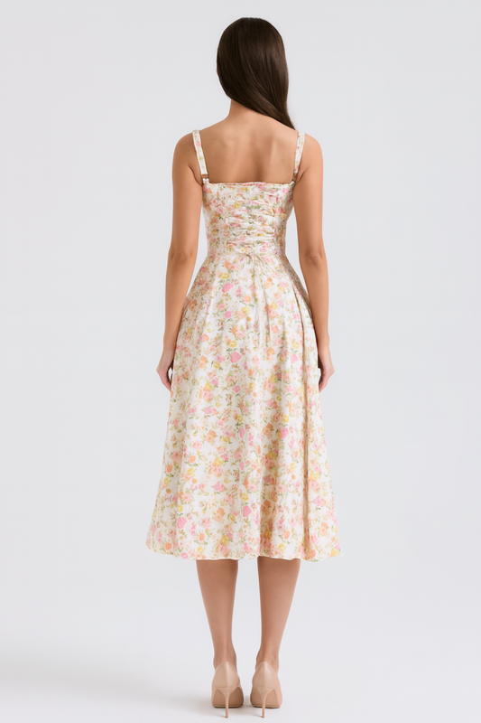 Women's Strappy Sweetheart Neck Floral Midi Dress