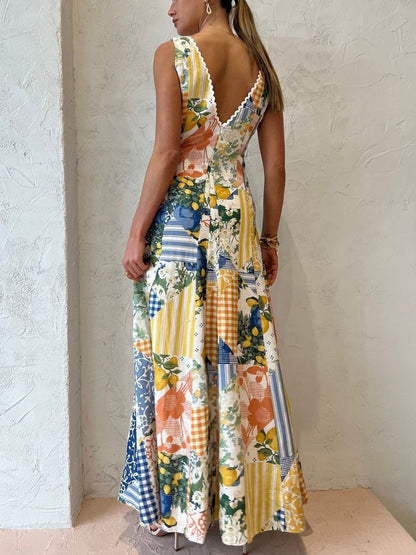 Women's Patchwork V Neck Maxi Dress view 3