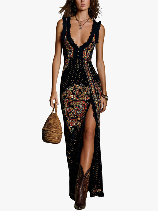 Women's Black Boho Maxi Dress