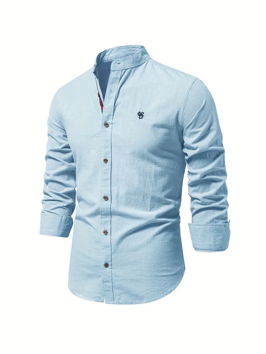 Men's Army green Long Sleeve Casual Shirt in Light blue