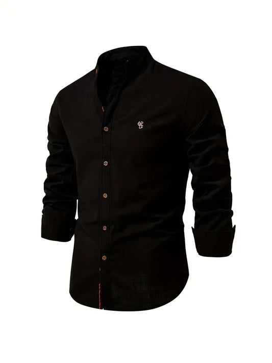 Men's Army green Long Sleeve Casual Shirt in Black