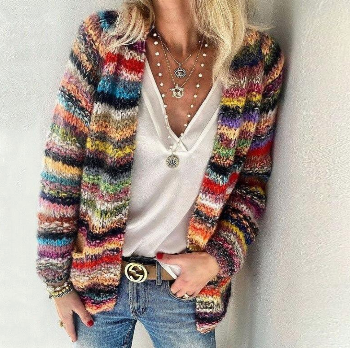 Women's Striped Knitted Cardigan