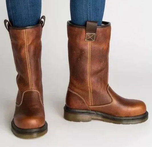 Women's Pull On Mid Calf Biker Boots