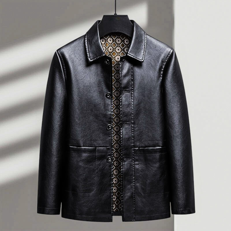 Men's Crimson Brown Winter Coat in Obsidian Black