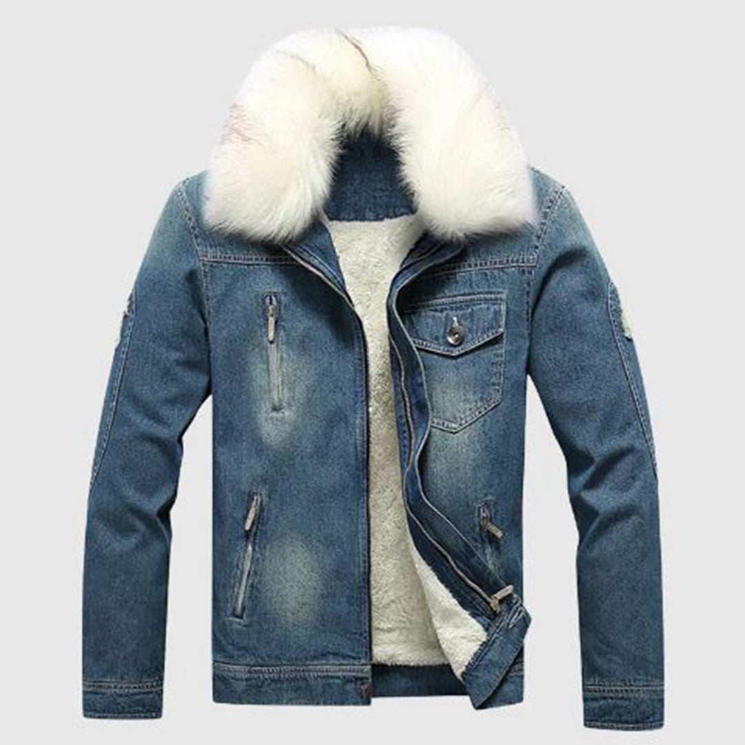 Men's White Bomber Jacket in Blue