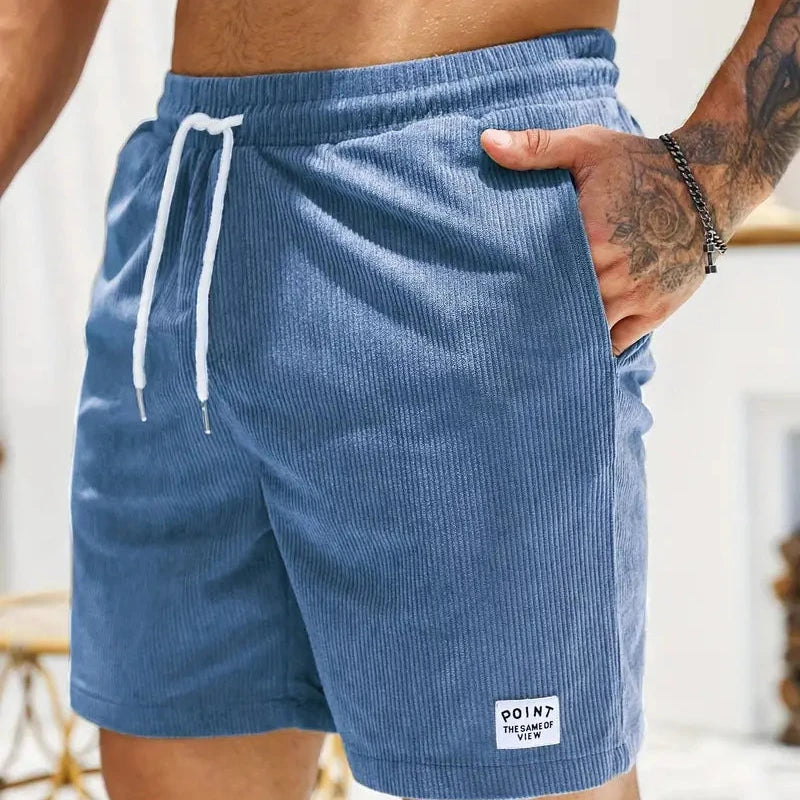 Men's Relaxed Fit Drawstring Textured Adjustable Shorts in Blue