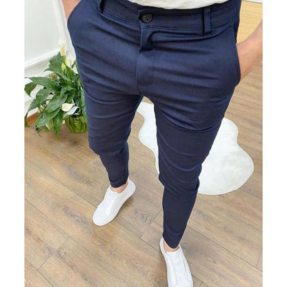 Men's Ciemnoszary Slim Fit Casual Trousers in Blue