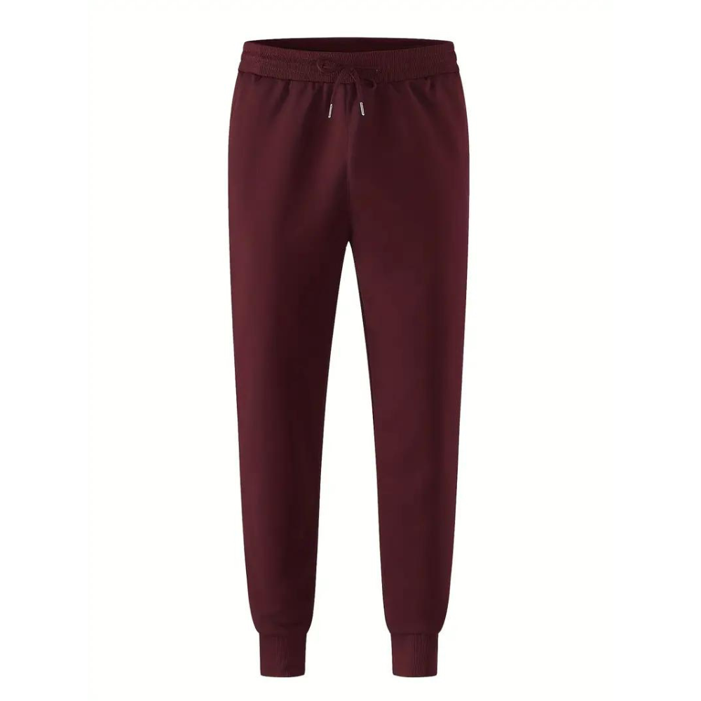 Men's Tapered Drawstring Casual Trousers in Burgundy
