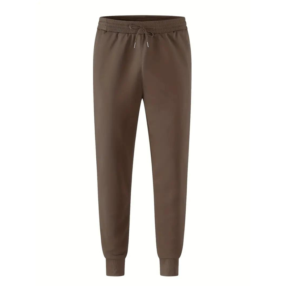 Men's Tapered Drawstring Casual Trousers in Coffee
