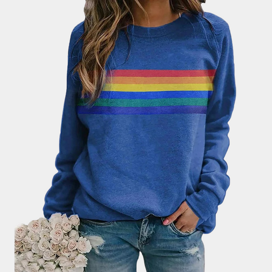 Women's Crew Neck Striped Sweatshirt in Blue