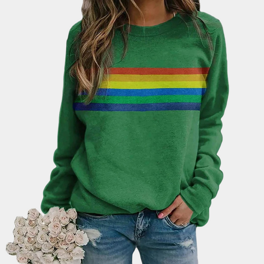 Women's Crew Neck Striped Sweatshirt in Green
