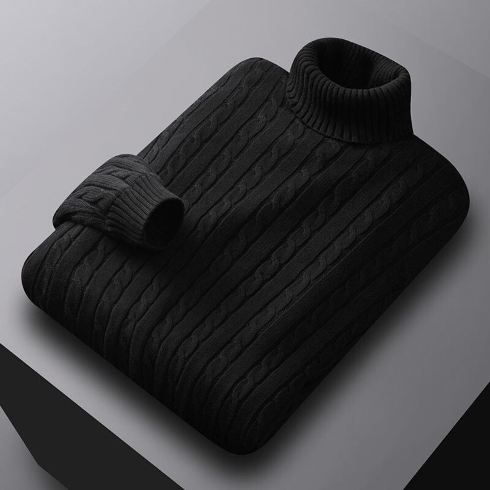 Men's Knitted Roll Neck Draped Jumper