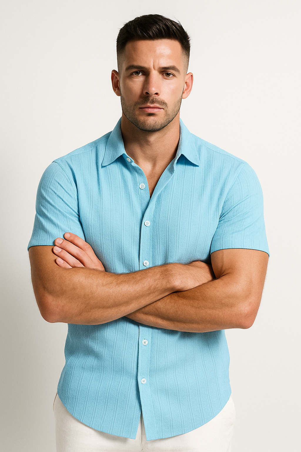 Men's Light Blue Short Sleeve Shirt in Light Blue