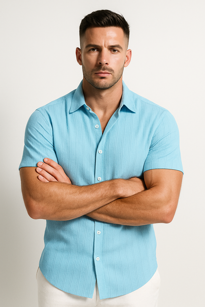 Men's Light Blue Short Sleeve Shirt in Light Blue
