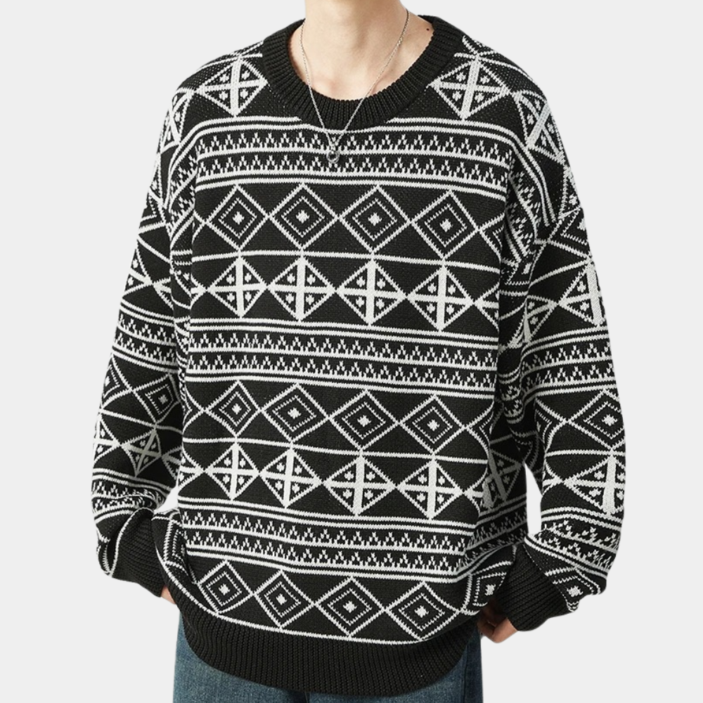 Men's Monochrome Geometric Crew Neck Jumper