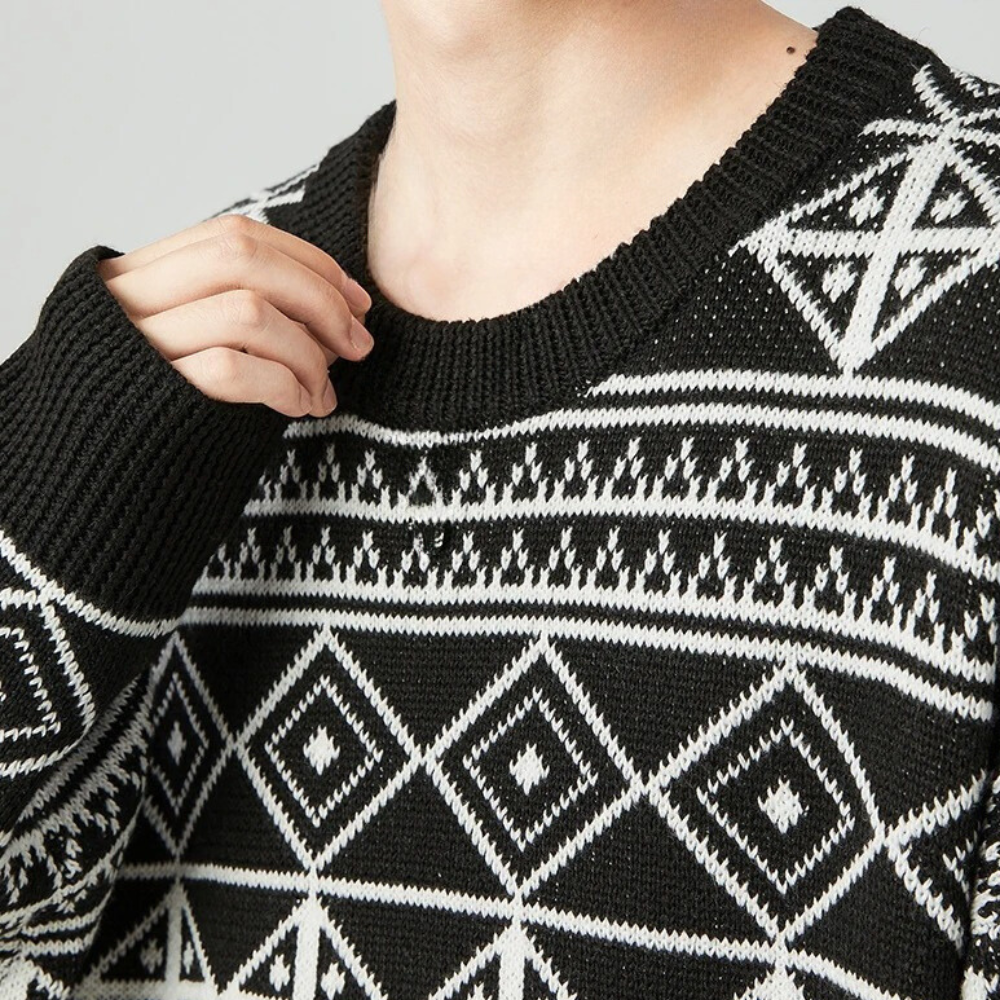 Men's Monochrome Geometric Crew Neck Jumper