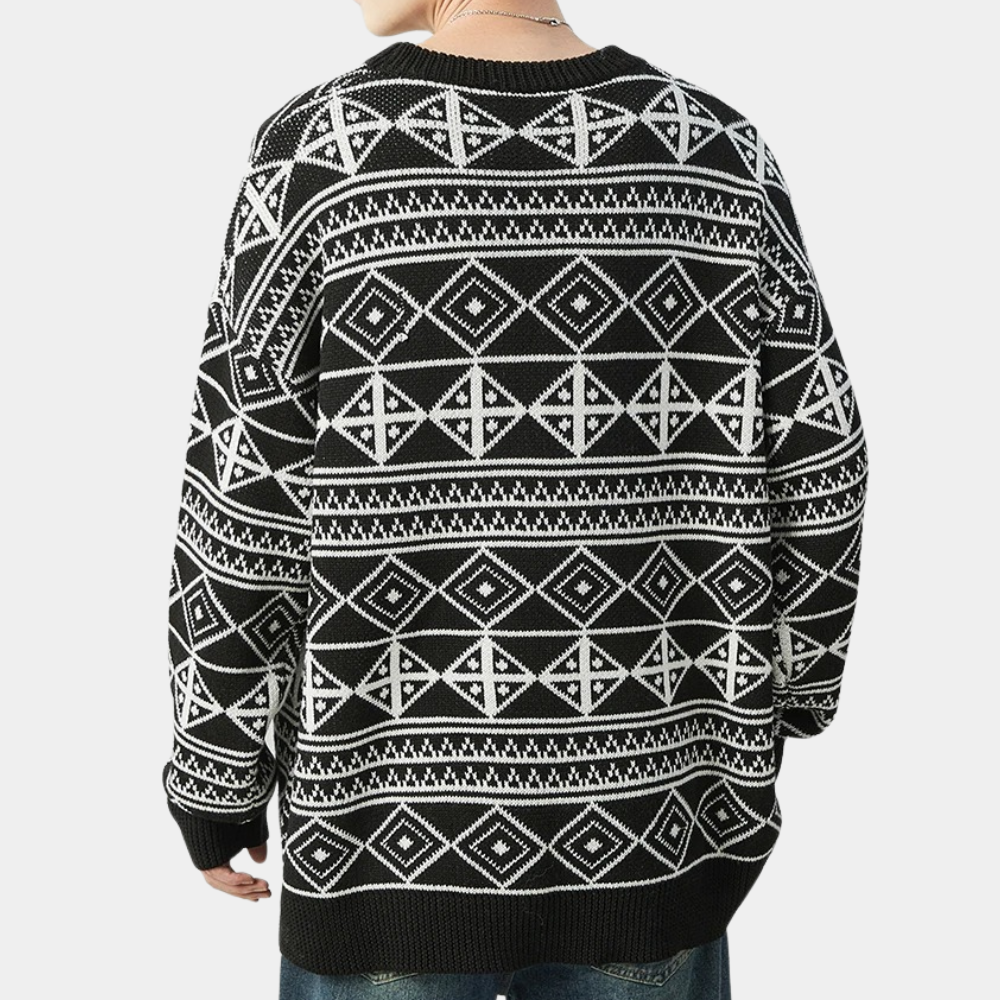 Men's Monochrome Geometric Crew Neck Jumper