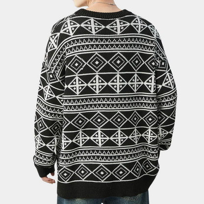 Men's Monochrome Geometric Crew Neck Jumper