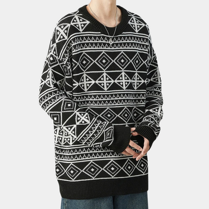 Men's Monochrome Geometric Crew Neck Jumper