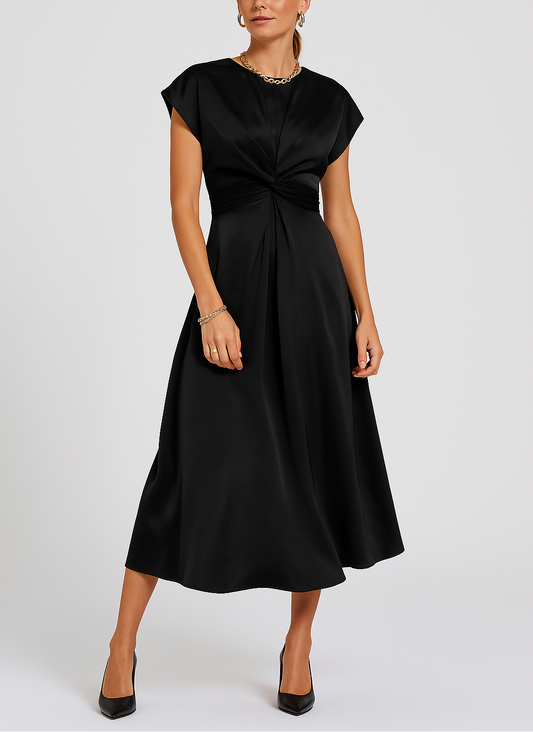Women's Twist Front Party Midi Dress in Black