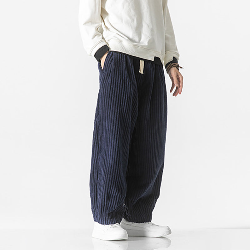 Men's Navy Wide Leg Relaxed Fit Trousers