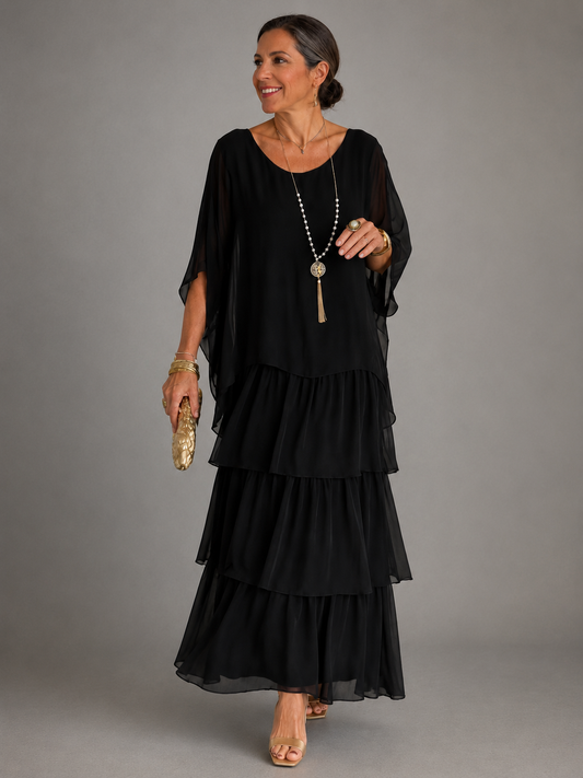 Women's Tiered Flutter Sleeve Chiffon Maxi Dress view 2