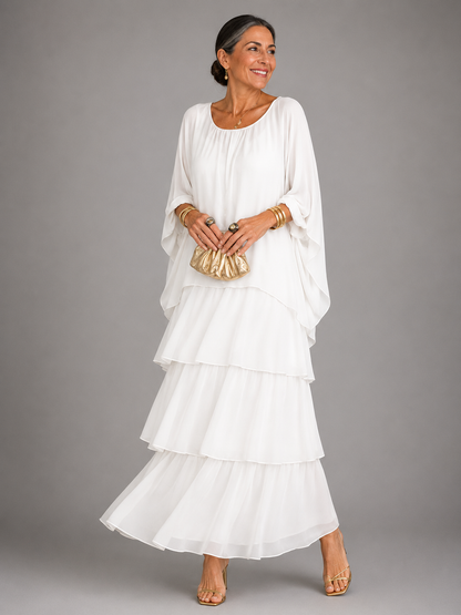 Women's Tiered Flutter Sleeve Chiffon Maxi Dress view 6