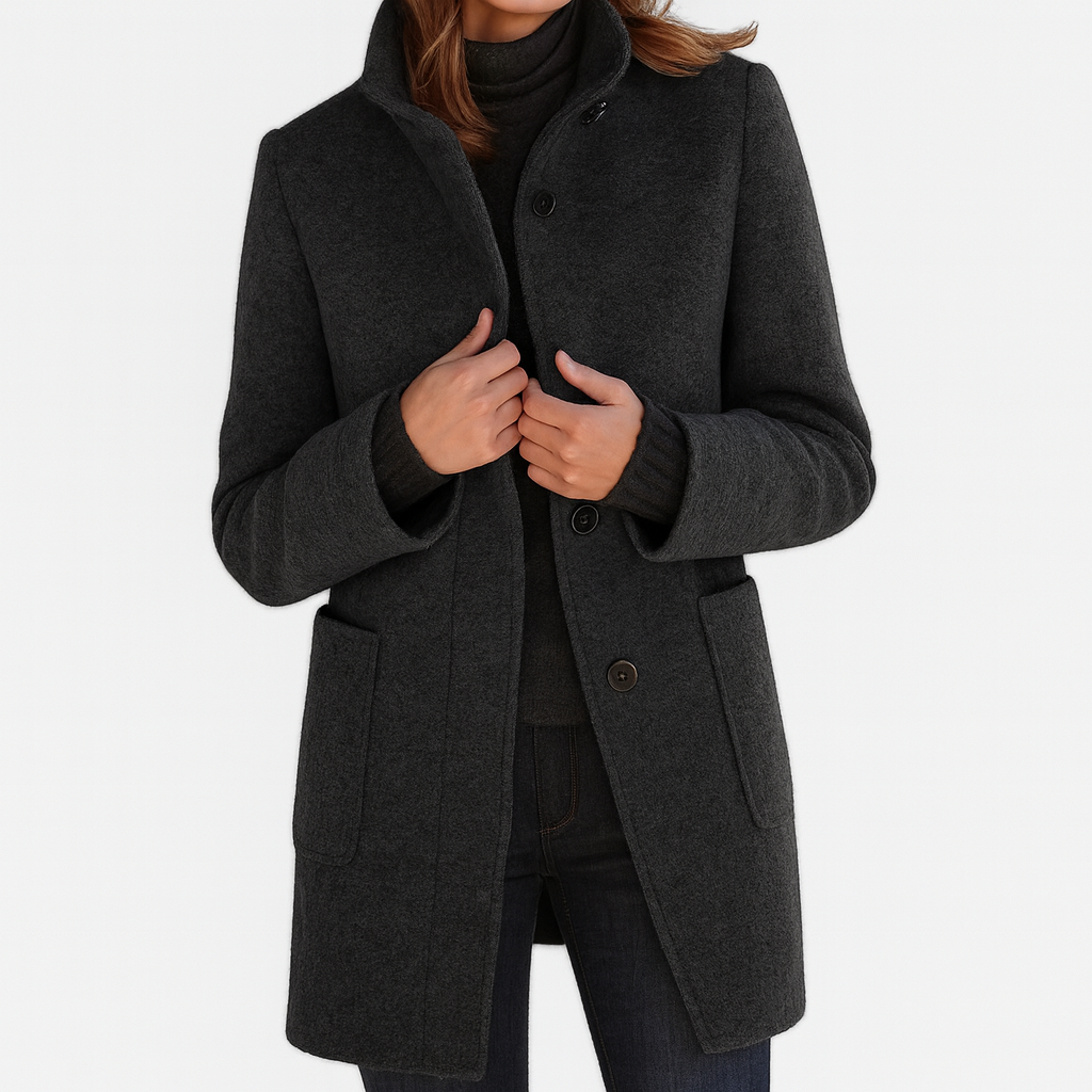 Women's Button Front Stand Collar Overcoat view 2