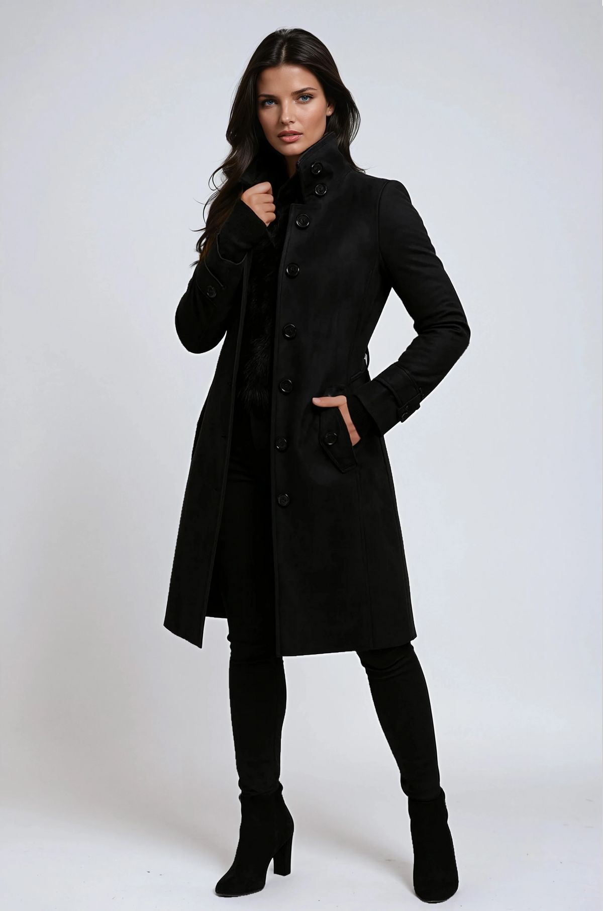 Women's Stand Collar Longline Trench Coat