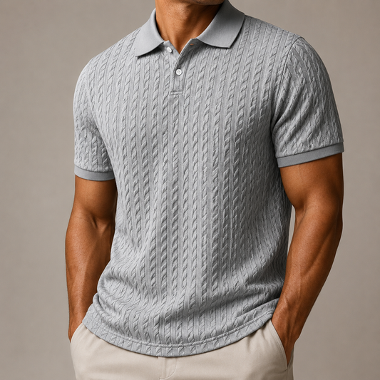 Men's Beige Cable Knit Polo Shirt