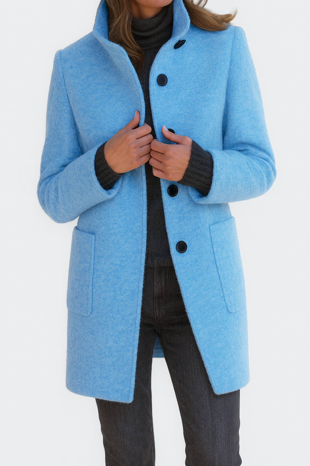 Women's Button Front Stand Collar Overcoat view 10
