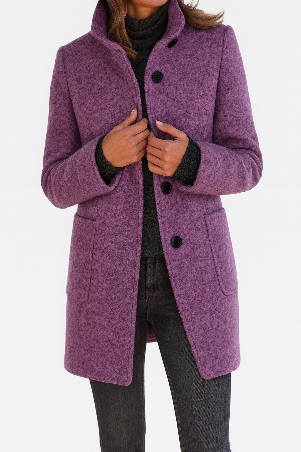 Women's Button Front Stand Collar Overcoat view 5