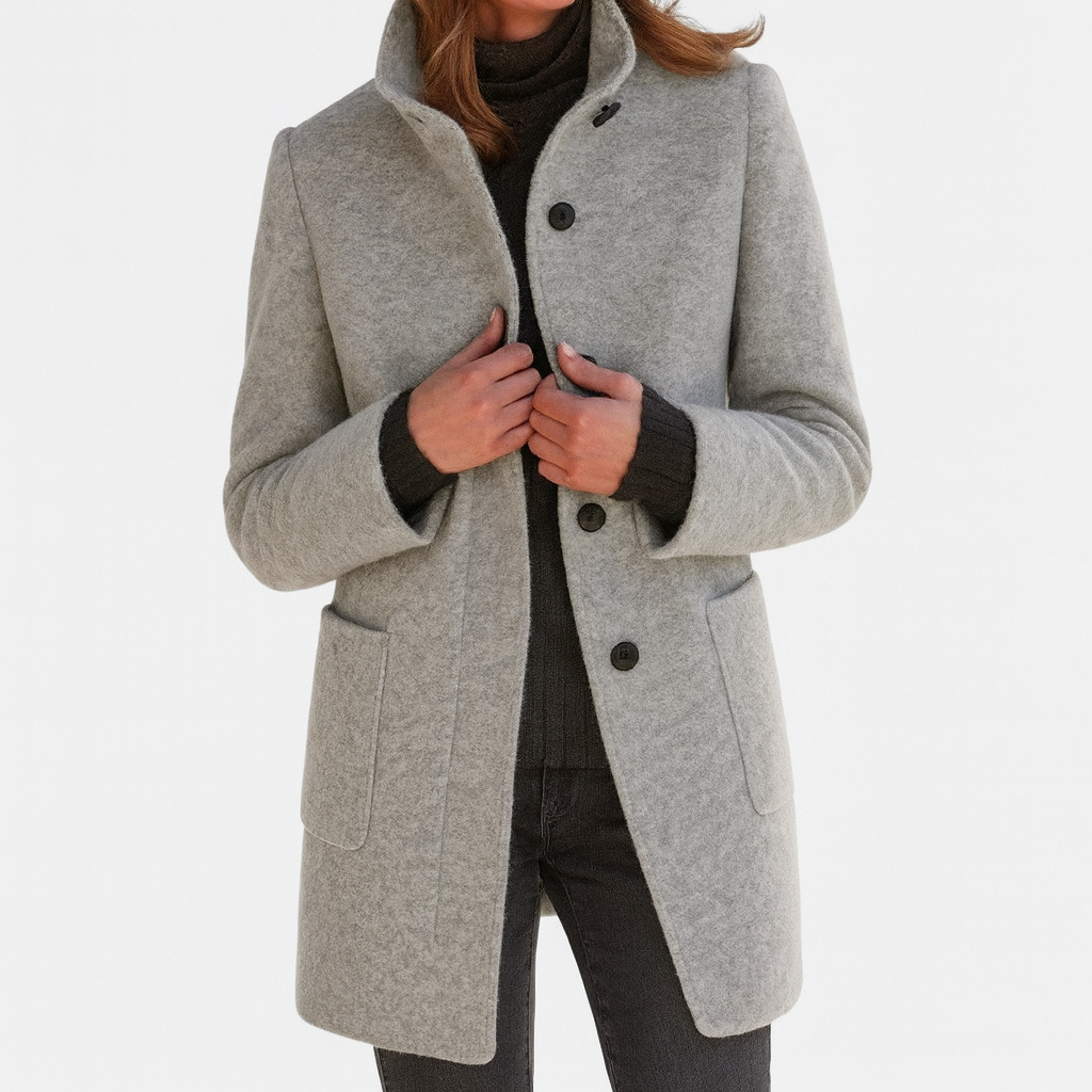 Women's Button Front Stand Collar Overcoat view 3