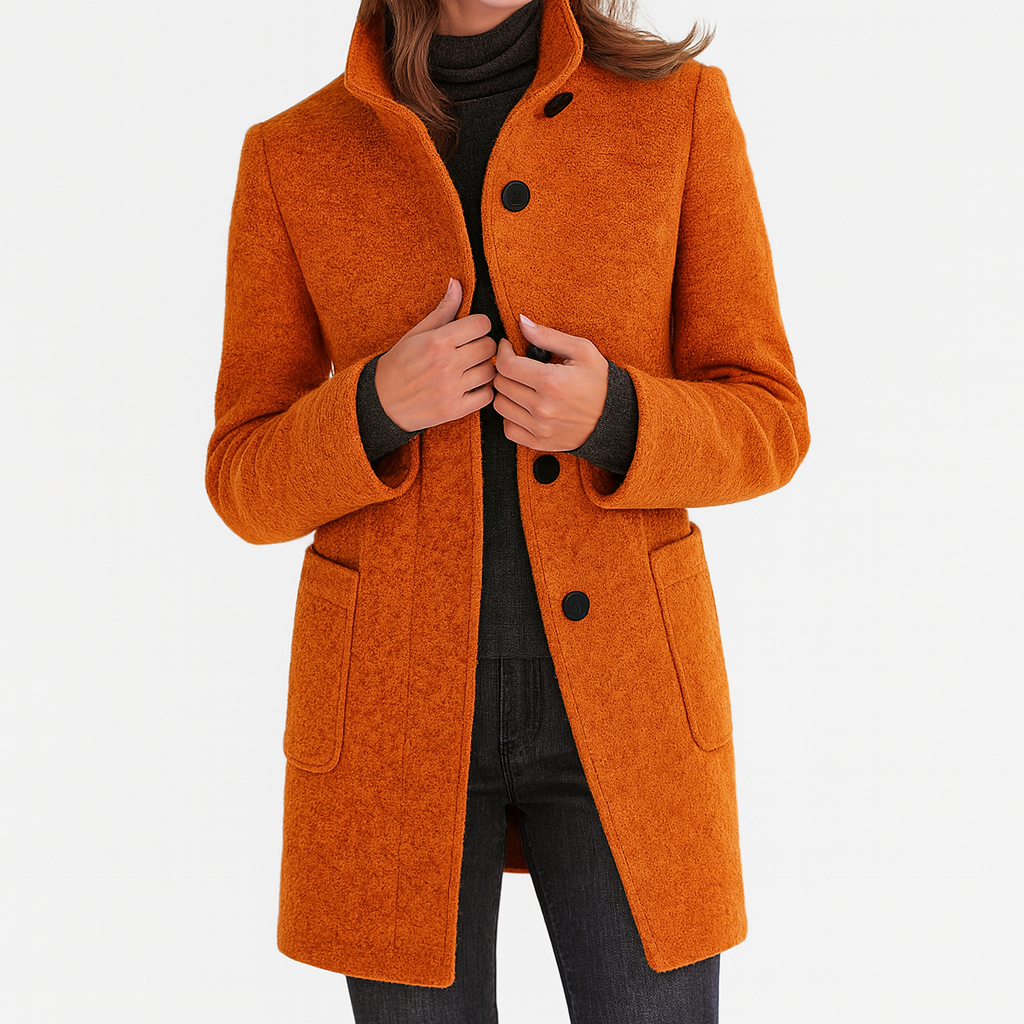 Women's Button Front Stand Collar Overcoat view 8