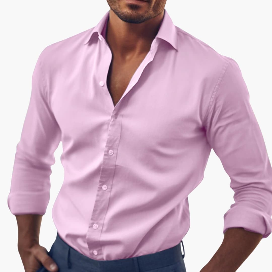 Men's Classic Fit Button Front Shirt in Pink