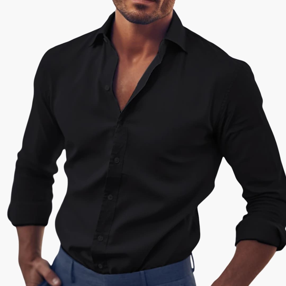 Men's Classic Fit Button Front Shirt in Black