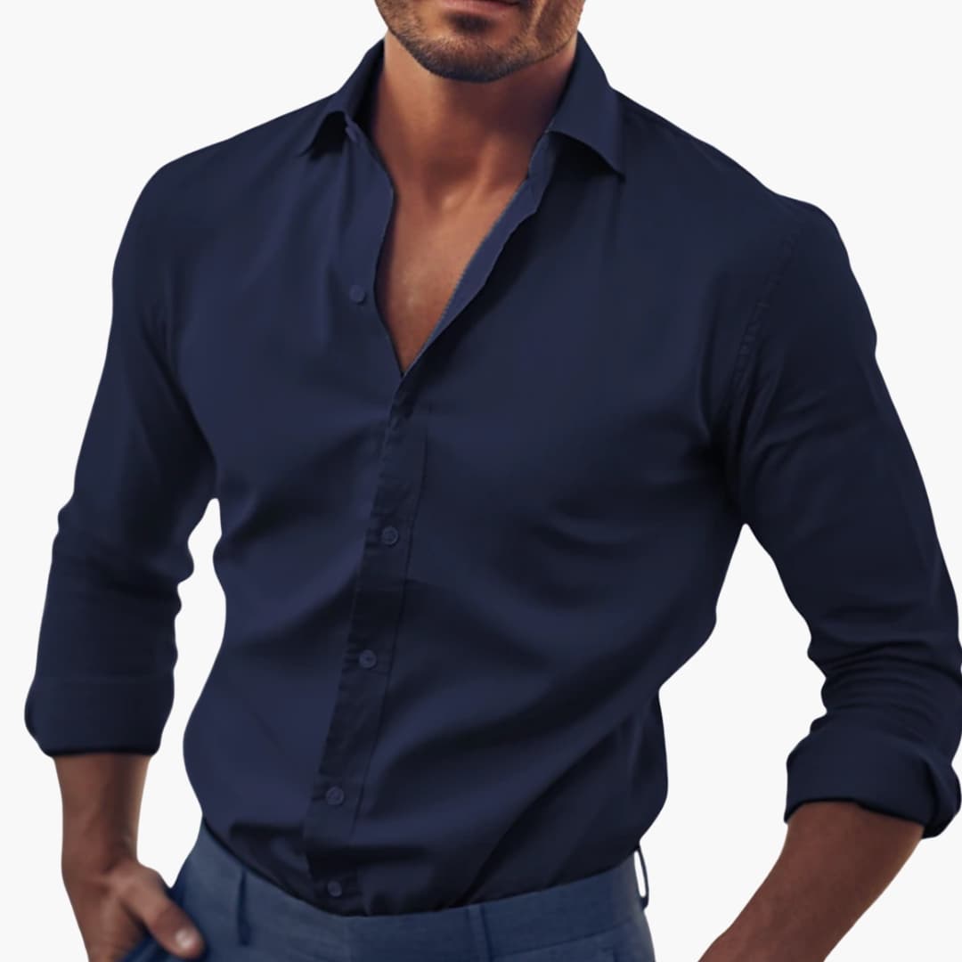 Men's Classic Fit Button Front Shirt in Dark Blue