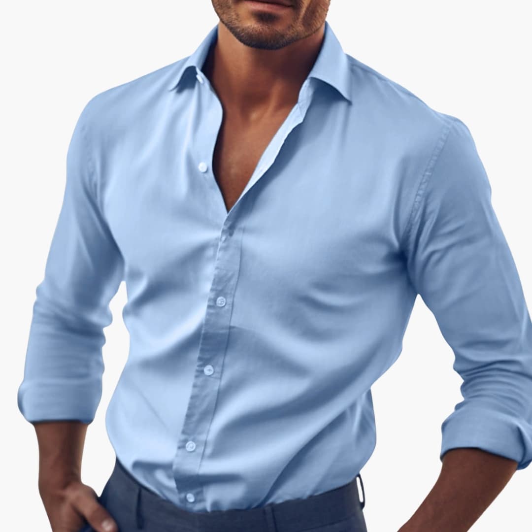 Men's Classic Fit Button Front Shirt in Light Blue