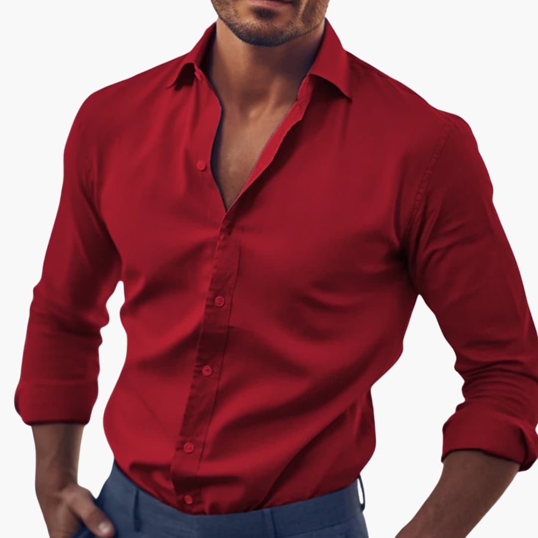 Men's Classic Fit Button Front Shirt in Red