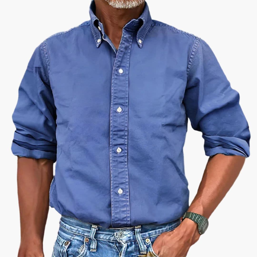 Men's Khaki Long Sleeve Shirt in Blue