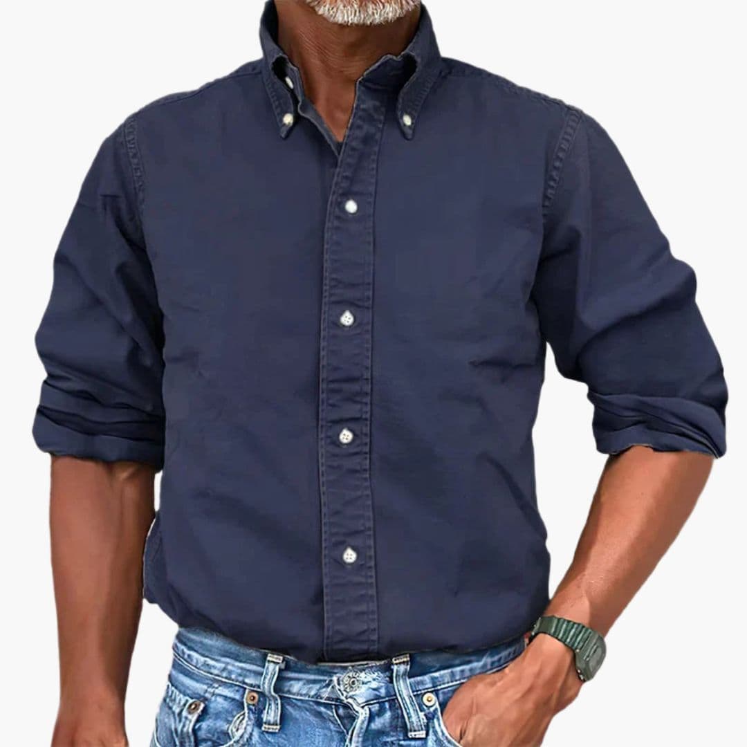Men's Khaki Long Sleeve Shirt in Navy Blue