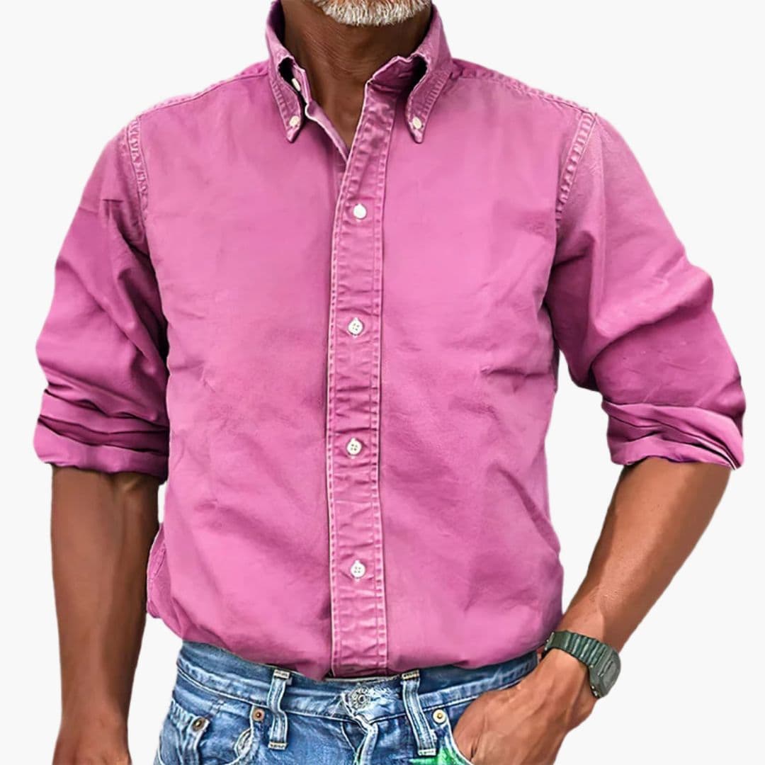 Men's Khaki Long Sleeve Shirt in Dark Pink