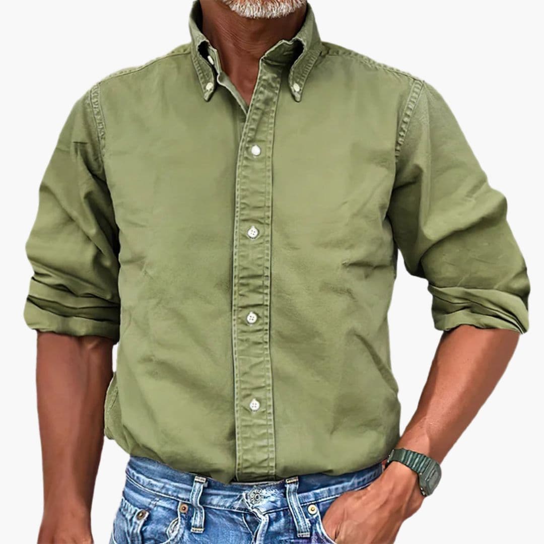Men's Khaki Long Sleeve Shirt in Army Green