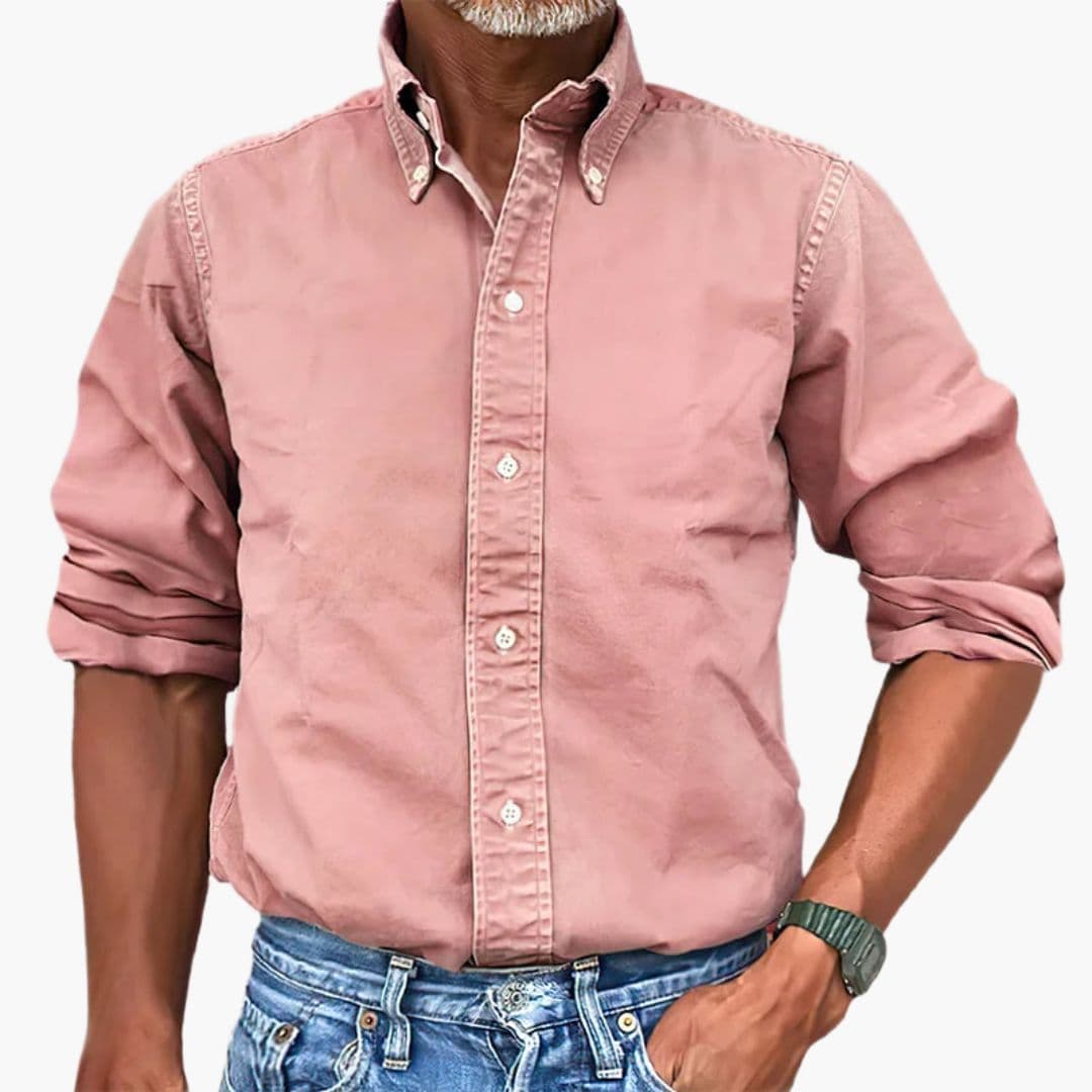 Men's Khaki Long Sleeve Shirt in Pink