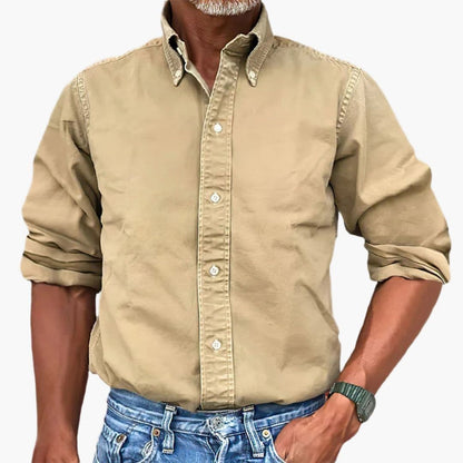 Men's Khaki Long Sleeve Shirt in Khaki