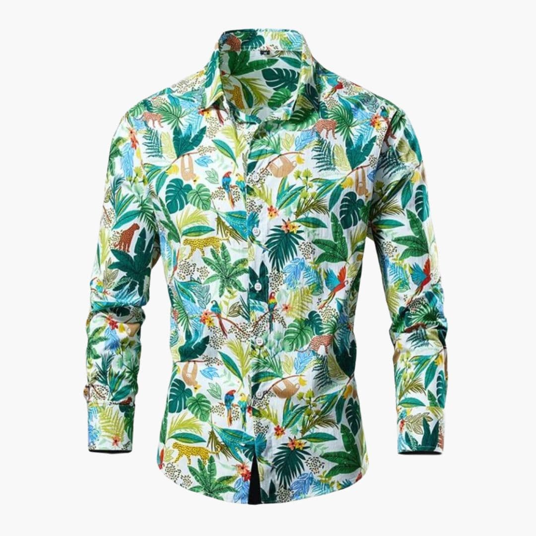 Men's White Button Front Shirt in Light Green