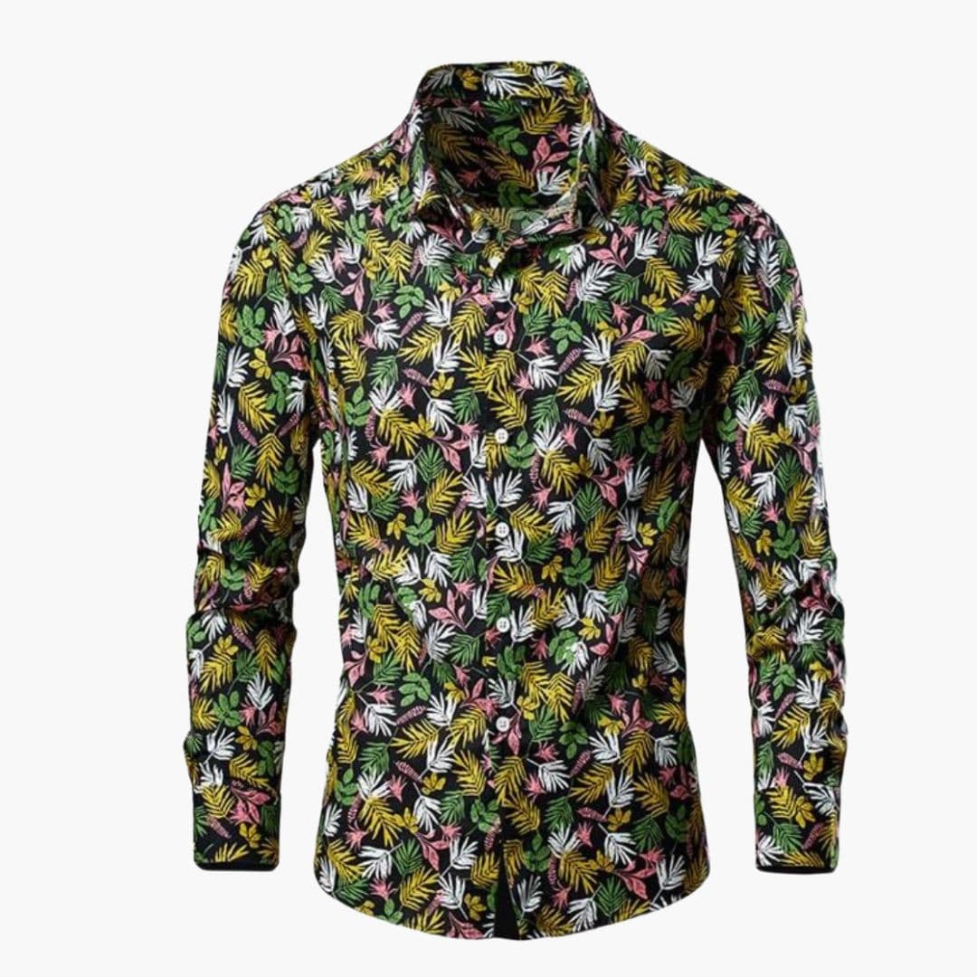 Men's White Button Front Shirt in Green