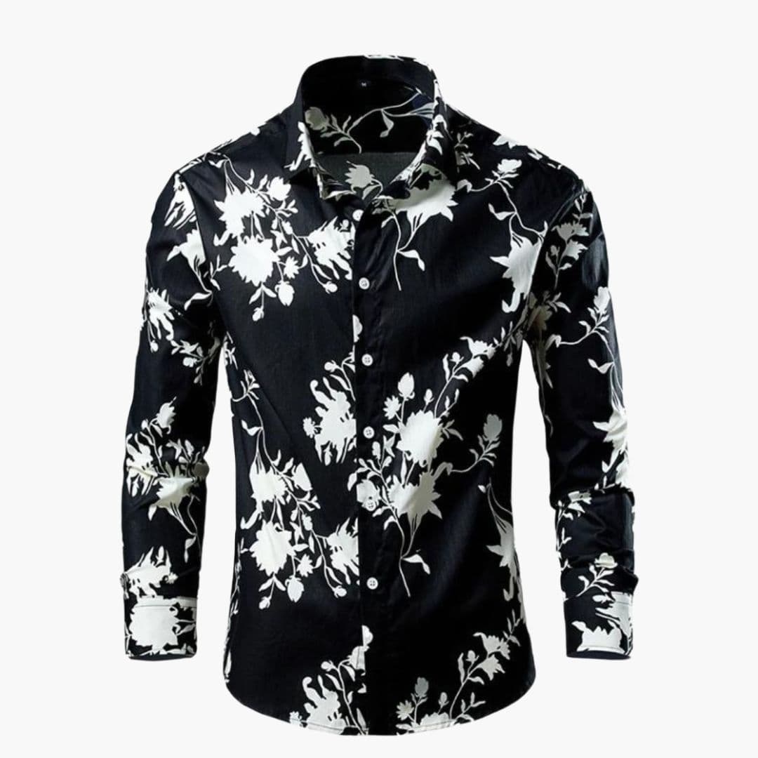 Men's White Button Front Shirt in Black